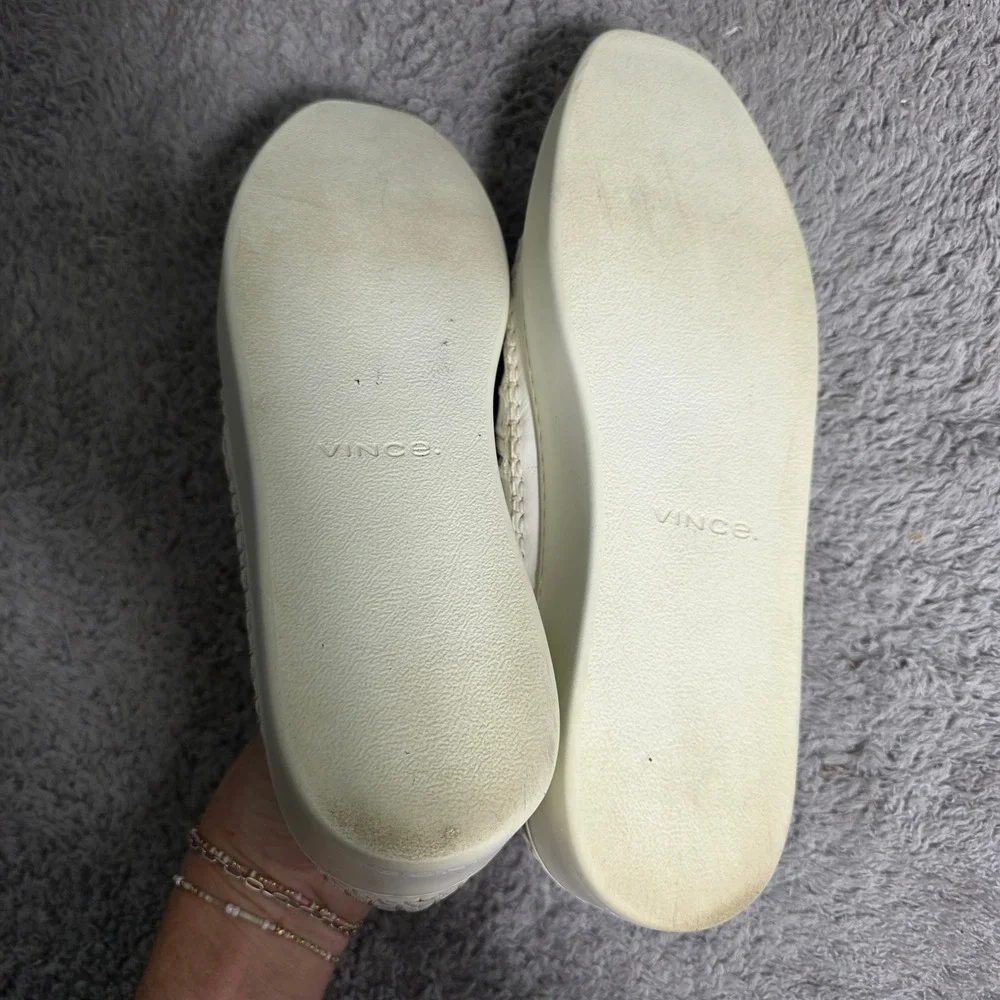 VINCE Woven Leather Platform Sneakers Slip‎ On Stafford White US 9.5 EUR 38.5